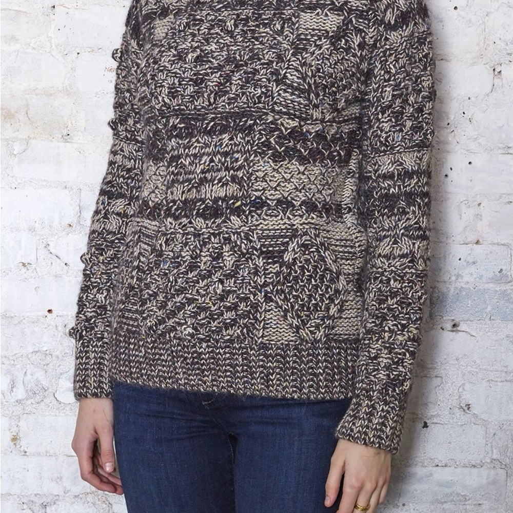 Cream and Black Cowl Neck Sweater with Textured Knit